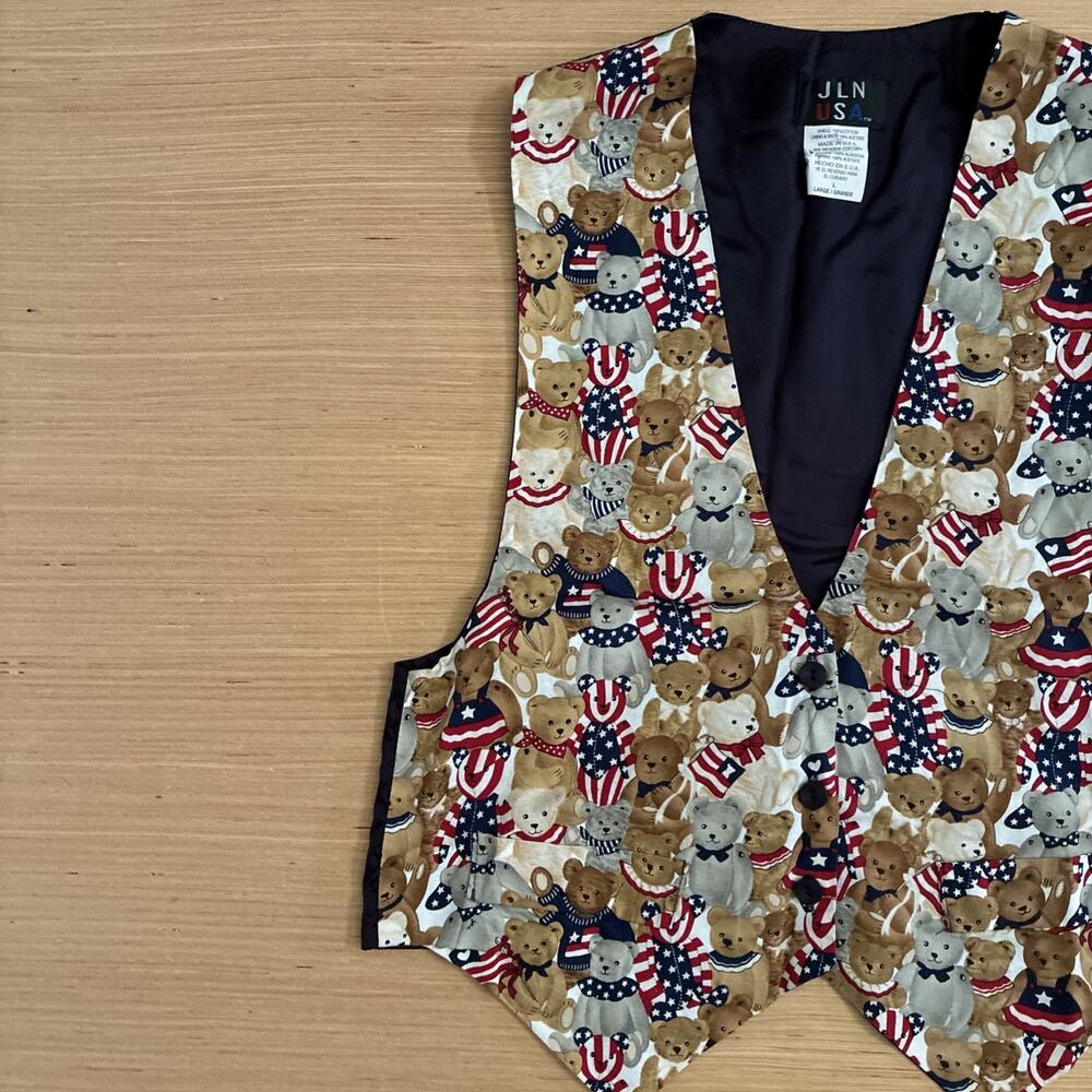 JLN USA Women's Size L Bear Button VTG Vest Americana July 4th Made In USA - Picture 7 of 15